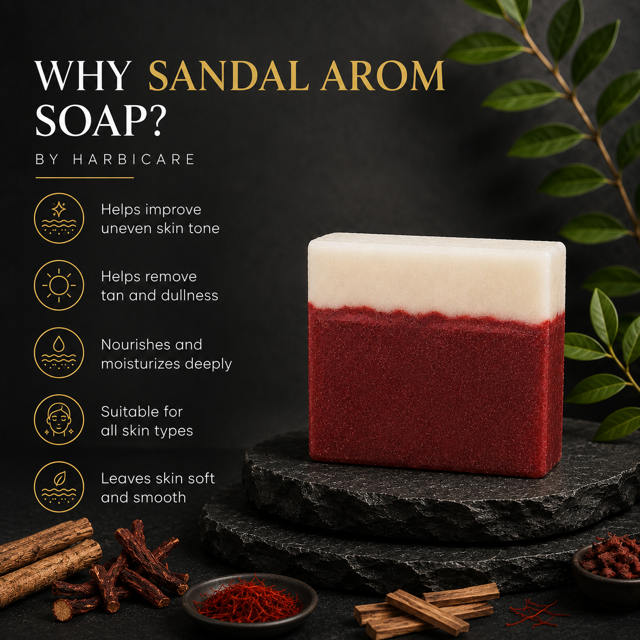 Harbicare Sandal Arom Herbal Handmade Soap – 3 Piece Combo