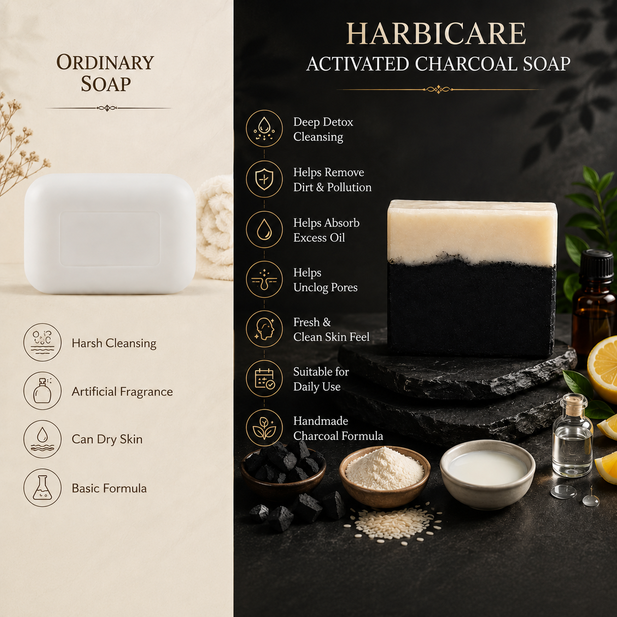 Harbicare Activated Charcoal Soap Combo – Pack of 3
