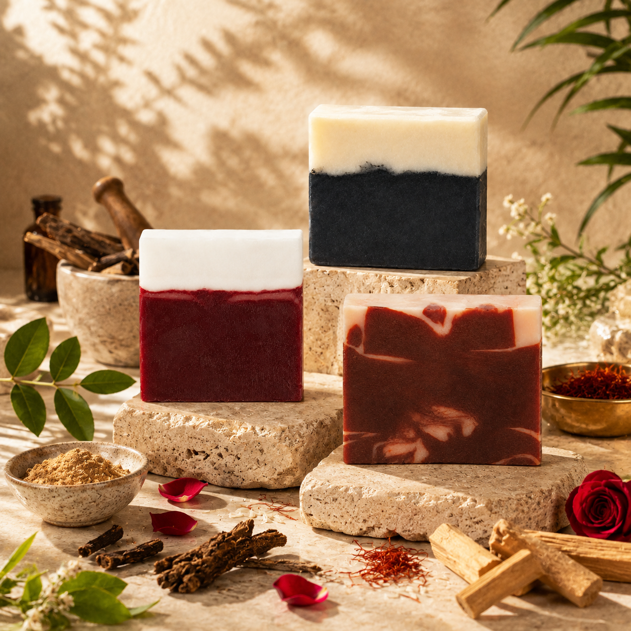 Harbicare 3 Soap Variety Combo – Charcoal, Bulgarian Rose & Sandal Arom